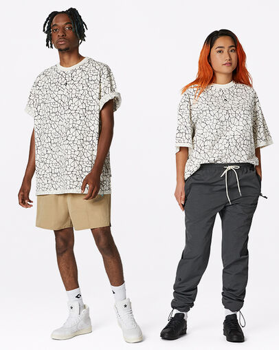 Crossover Print Short Sleeve T-Shirt Crackle Egret, Full Body View