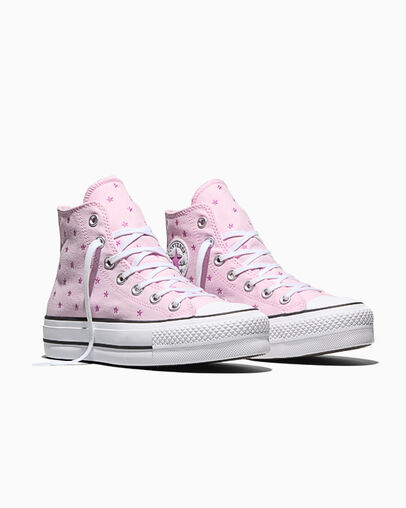 Chuck Taylor All Star Lift Platform Embroidered Stars New Found Bloom Pink/Lt Shocking Orchid Pink/White, Top and Side View