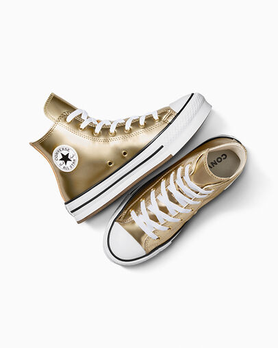 Chuck Taylor All Star EVA Lift Platform Metallic Metallic Light Gold/White, Angled View