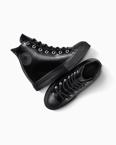 Chuck Taylor All Star Wedge Platform Leather Negro/Negro/Negro, Angled View