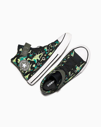 Chuck Taylor All Star Easy-On Dinos Black/White/Neon Mantis Green, Angled View