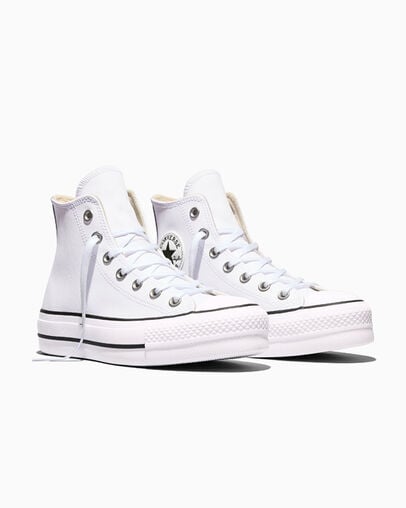 Chuck Taylor All Star Leather Platform White/Black/White, Top and Side View
