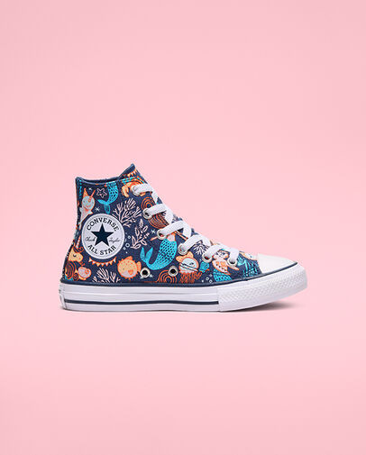 Chuck Taylor All Star Underwater Party &agrave; tige montante pour enfant plus &acirc;g&eacute; Bleu marine/Turquoise rapide/Blanc, Outer Side View