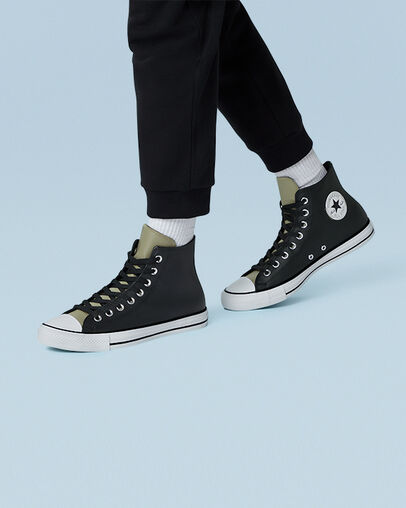 Chuck Taylor All Star Faux Leather Black/Light Field Surplus, On Foot Shot 1