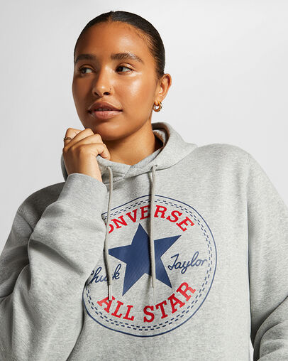 Converse Go-To All Star Patch Standard-Fit Fleece Pullover Hoodie Vintage Grey Heather, Detail View