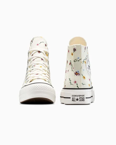 Chuck Taylor All Star Lift Platform Floral Embroidery Egret/Vintage White/Black, Heel View