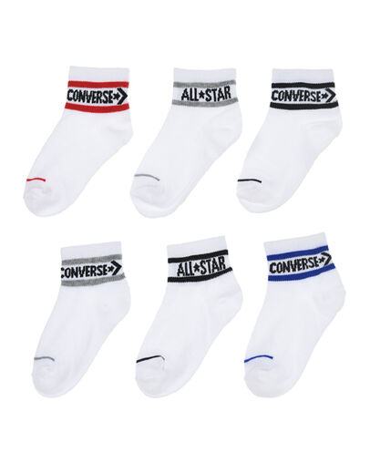6-Pack Striped Logo Quarter Socks White, Front View