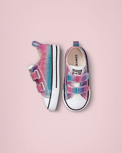 Chuck Taylor All Star Easy-On Glitter Drip White/Natural Ivory/Purple, Top and Side View