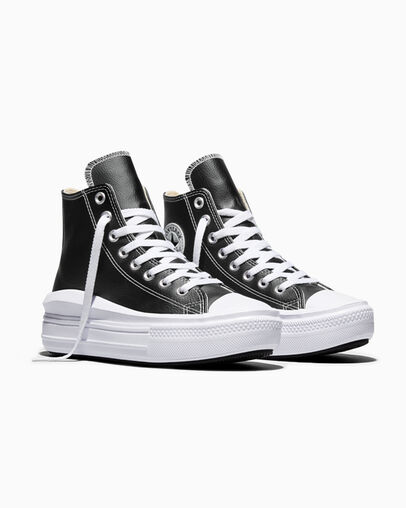 Chuck Taylor All Star Move Platform Foundational Leather Black/White/White, Top and Side View