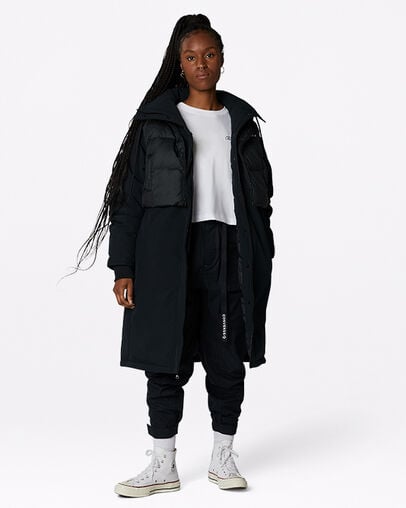 Convertible Long Down Jacket Negro Converse, Full Body View