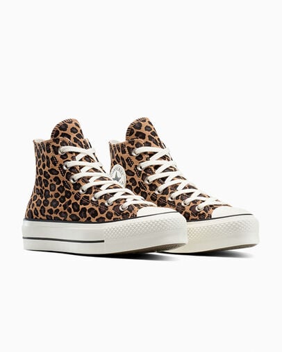 Chuck Taylor All Star Lift Platform Leopard Suede Incensed/Black/Egret, Top and Side View