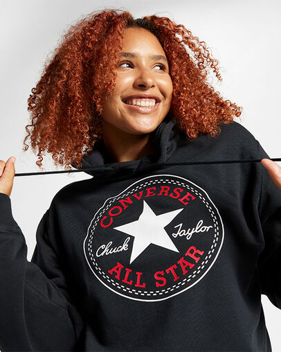 Converse Go-To All Star Patch Standard-Fit Fleece Pullover Hoodie Converse Black, Detail View