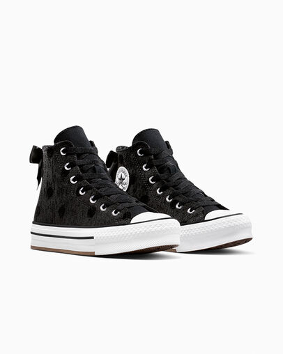 Chuck Taylor All Star Lift Platform Polka Dot & Bow Black/White/Black, Top and Side View