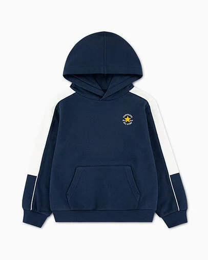 Color-blocked and Piped Oversized Hoodie Converse Navy, Front View