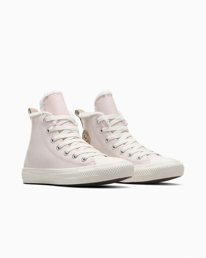 Chuck Taylor All Star Leather & Sherpa Salm&oacute;n relajado/Garza/Piedra c&aacute;lida, Top and Side View