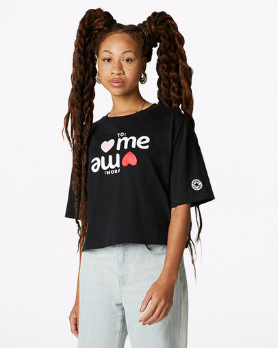 T-shirt ample imprim&eacute; Love Me Noir Converse, Front View