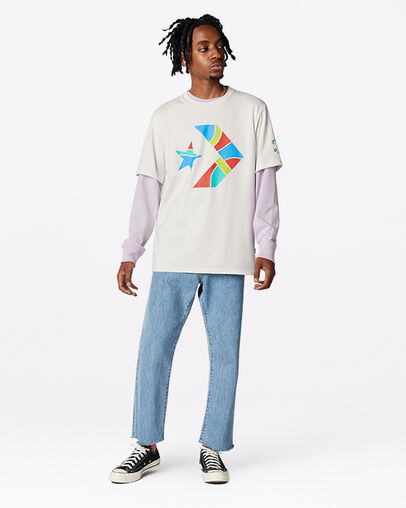 Peace & Unity Cotton Jersey T-Shirt Egret, Full Body View