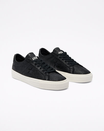 Converse CONS Croc Emboss One Star Pro Noir/Aigrette/Miel gomme, Angled View