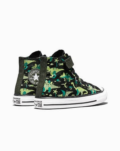 Chuck Taylor All Star Easy-On Dinos Black/White/Neon Mantis Green, Heel View