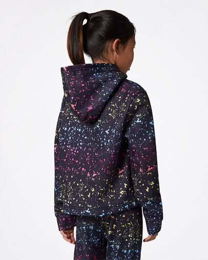 Korte hoodie met print over het gehele oppervlak Zwart, Detail View