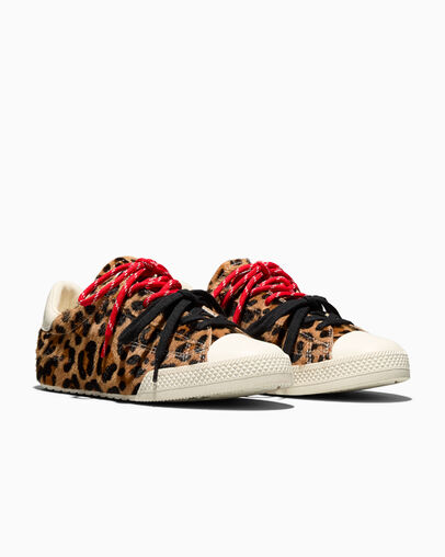 Chuck Taylor Lo Leopard Pony Hair Black/Egret/Red, Top and Side View