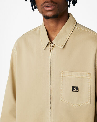 Washed Canvas Full Zip Work Shirt Nomad Khaki