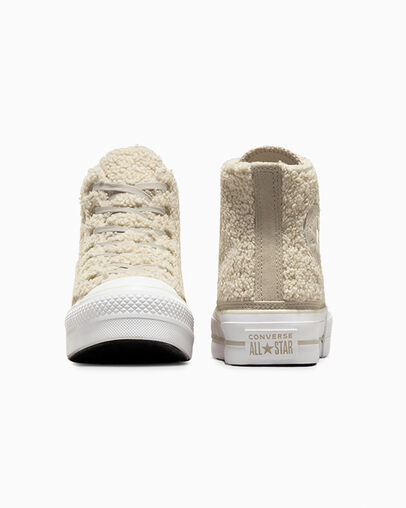 Chuck Taylor All Star Lift Platform Sherpa Beach Stone/Beach Stone/White, Heel View