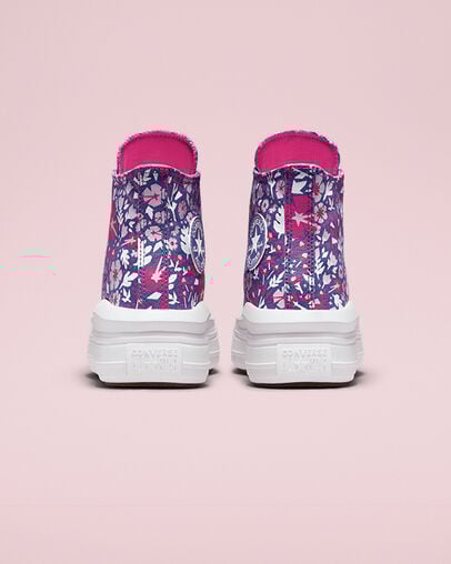 Chuck Taylor All Star Move Platform Paper Floral Washed Indigo/Pink Zest/White, Heel View