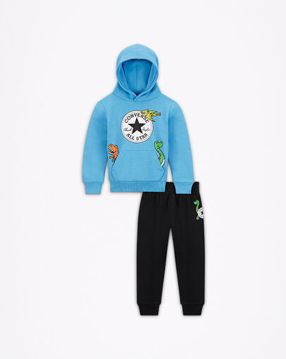 Dino Friends Pullover Hoodie Set Black, Front View
