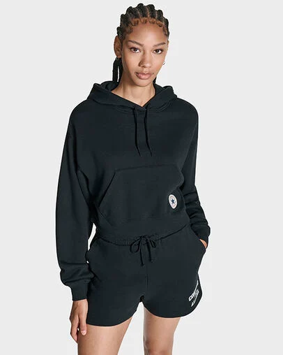 Chuck Taylor All Star Cropped Hoodie Black, Front View