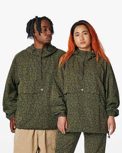 Anorak Court Ready Oversized All-Over Print Caqui cargo agrietado, Front View