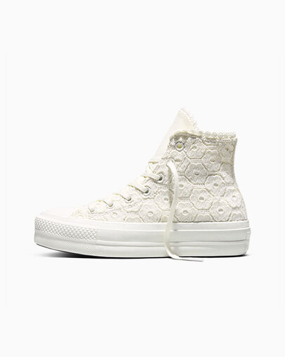 Chuck Taylor All Star Lift Platform Crochet Egret/Egret/Vintage White, Inner Side View