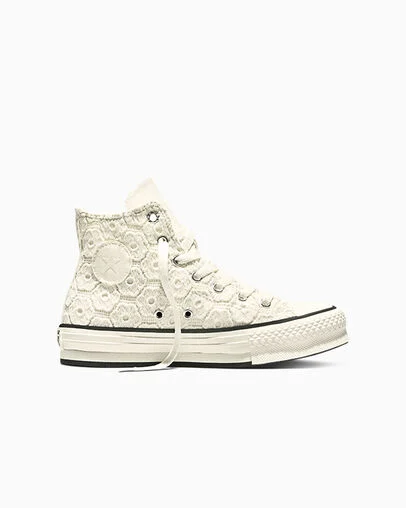 Chuck Taylor All Star EVA Lift Platform Floral Crochet Egret/Black/Egret, Outer Side View