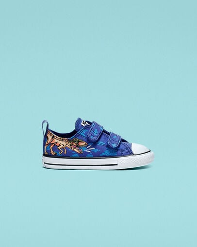 Chuck Taylor All Star Dino’s Beach Party Hook and Loop Low Top Blue/Black/White, Outer Side View