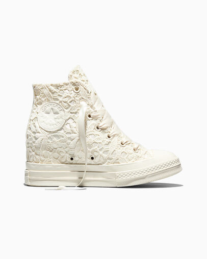 Chuck 70 Wedge Platform Crocheted Satin Egret/Egret/Black, Outer Side View