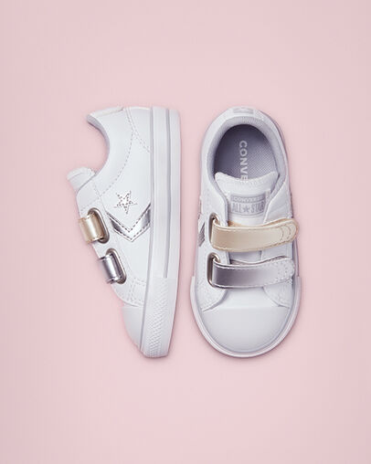 Metallic Leather Easy-On Star Player Blanc/Gravier/M&eacute;tallique, Top and Side View