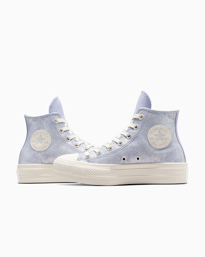Chuck Taylor All Star Lift Platform Suede Shimmer Lilac Pewter/Egret/Silver, Detail Angle View