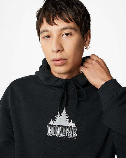 Sudadera con capucha estampada para exteriores Negro, Detail View