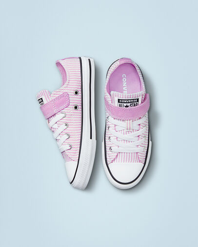 Chuck Taylor All Star Easy-On Seersucker Stripes Beyond Pink/White/Black, Top and Side View