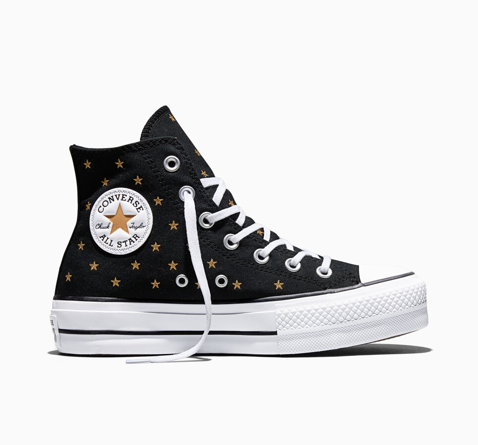 Chuck Taylor All Star Lift Platform Embroidered Stars Black/Honey Stick Brown/White