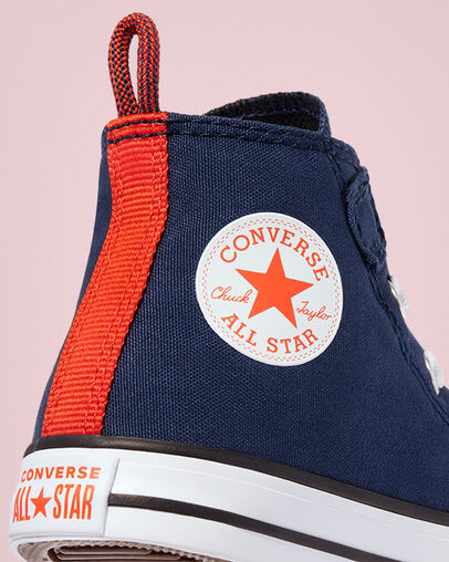 Toddlers' Converse Color Easy-On Chuck Taylor All Star Azul marino medianoche/Amapola brillante, Detail Angle View
