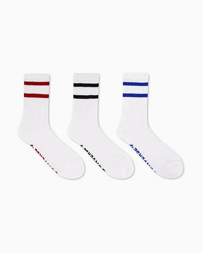 3-Pack Varsity Stripe Half-Crew Socks White, 3/4 View