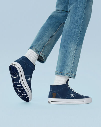 CONS One Star Pro Mid - Ben Raemers Foundation Navy/White/Black, On Foot Shot 1