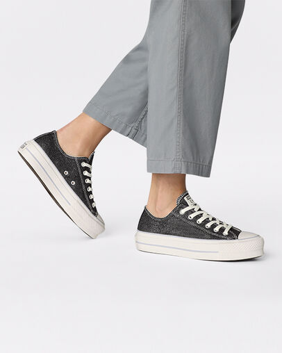 Chuck Taylor All Star Lift Platform Metallic Denim Black/Egret/Silver, On Foot Shot 1