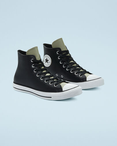 Chuck Taylor All Star Faux Leather Black/Light Field Surplus, Angled View