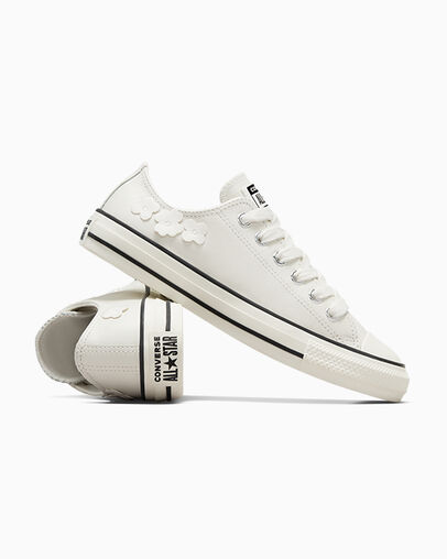 Chuck Taylor All Star Leather 3D Flowers Blanco vintage/Garza/Negro, Detail Angle View