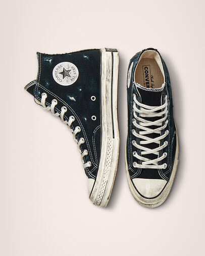 Chuck 70 Brushed Canvas Black Well Worn, Top and Side View