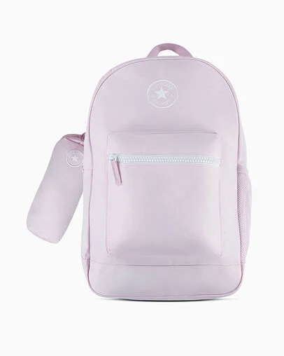 Chuck Taylor Patch Backpack and Pencil Case Set Pink Foam, Front View