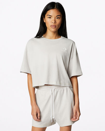 Heathered Cropped T-Shirt Natural Heather, Front View