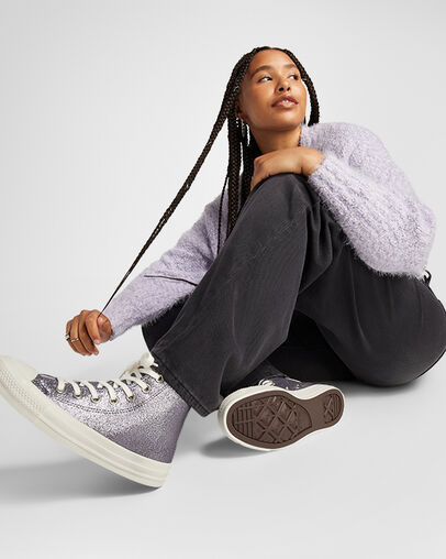 Chuck Taylor All Star Glitter Gunmetal/Egret/Egret, On Foot Shot 2